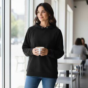 Athletic Works Black Hoodie Sweatshirt Wm XL/(16-18) Mesh Stripe Sleeve #262B